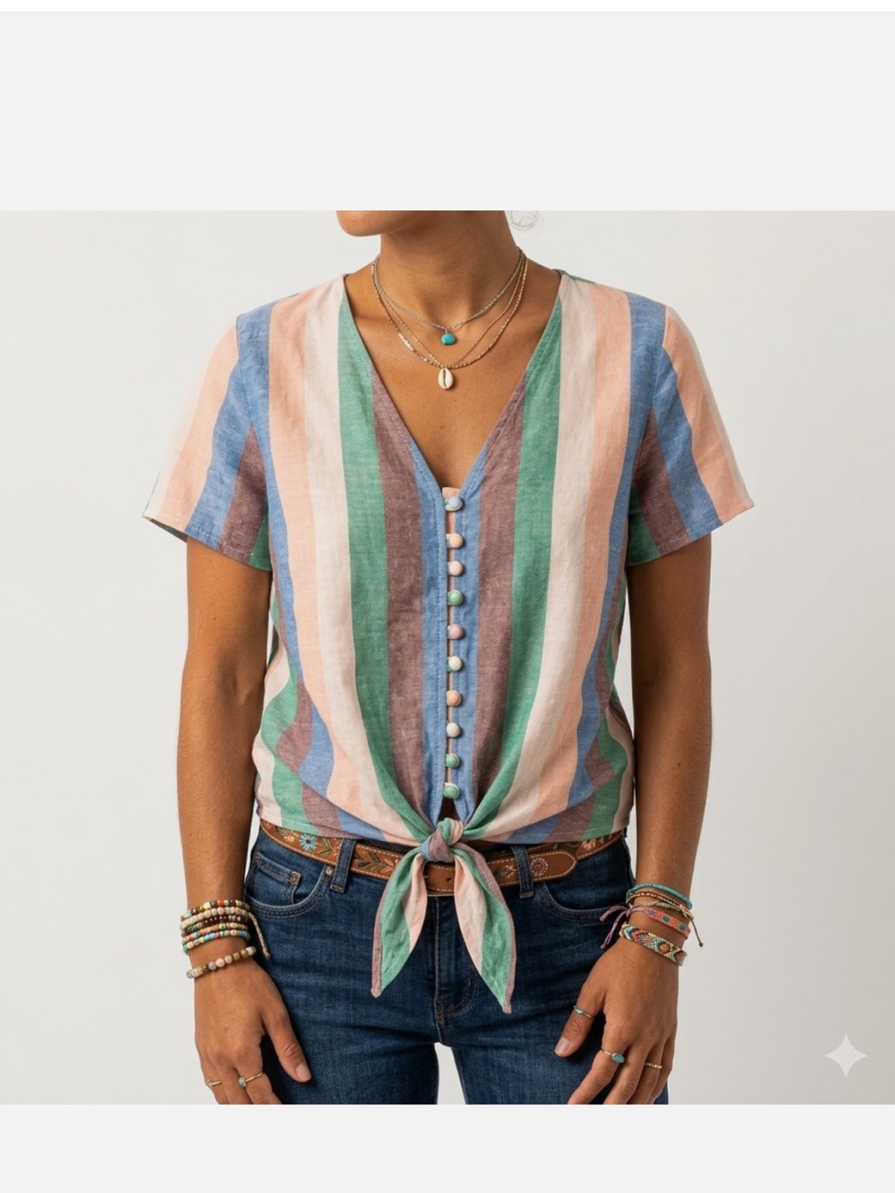 Madewell Shirt - multicolored Novel tie-front button top 100% cotton